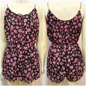 Alex Lane Medium Black and Pink Floral Romper